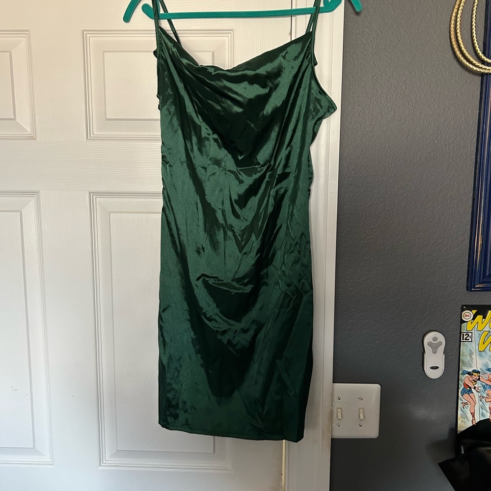 SHEIN Dark Green Satin Mini Dress